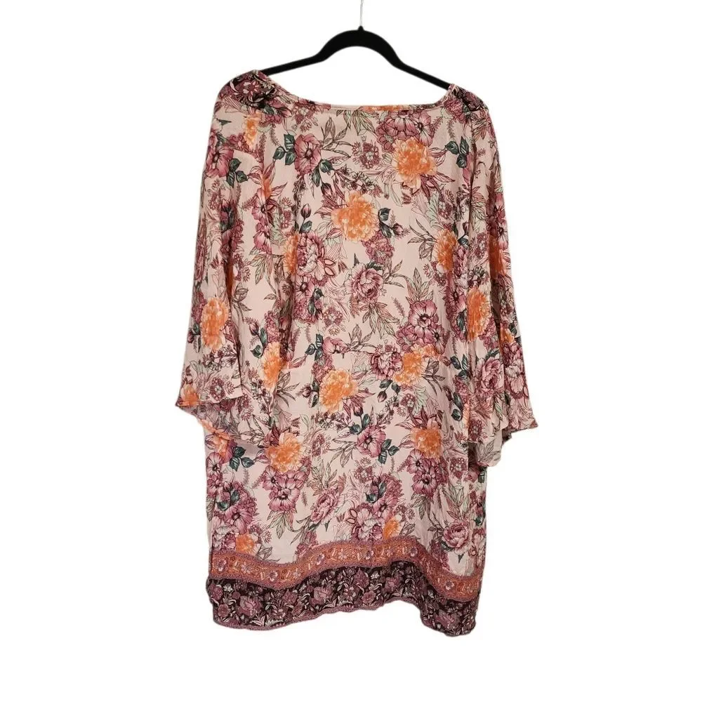 Knox Rose Kimono XXL Floral Pink Purple Open Front Swimcover